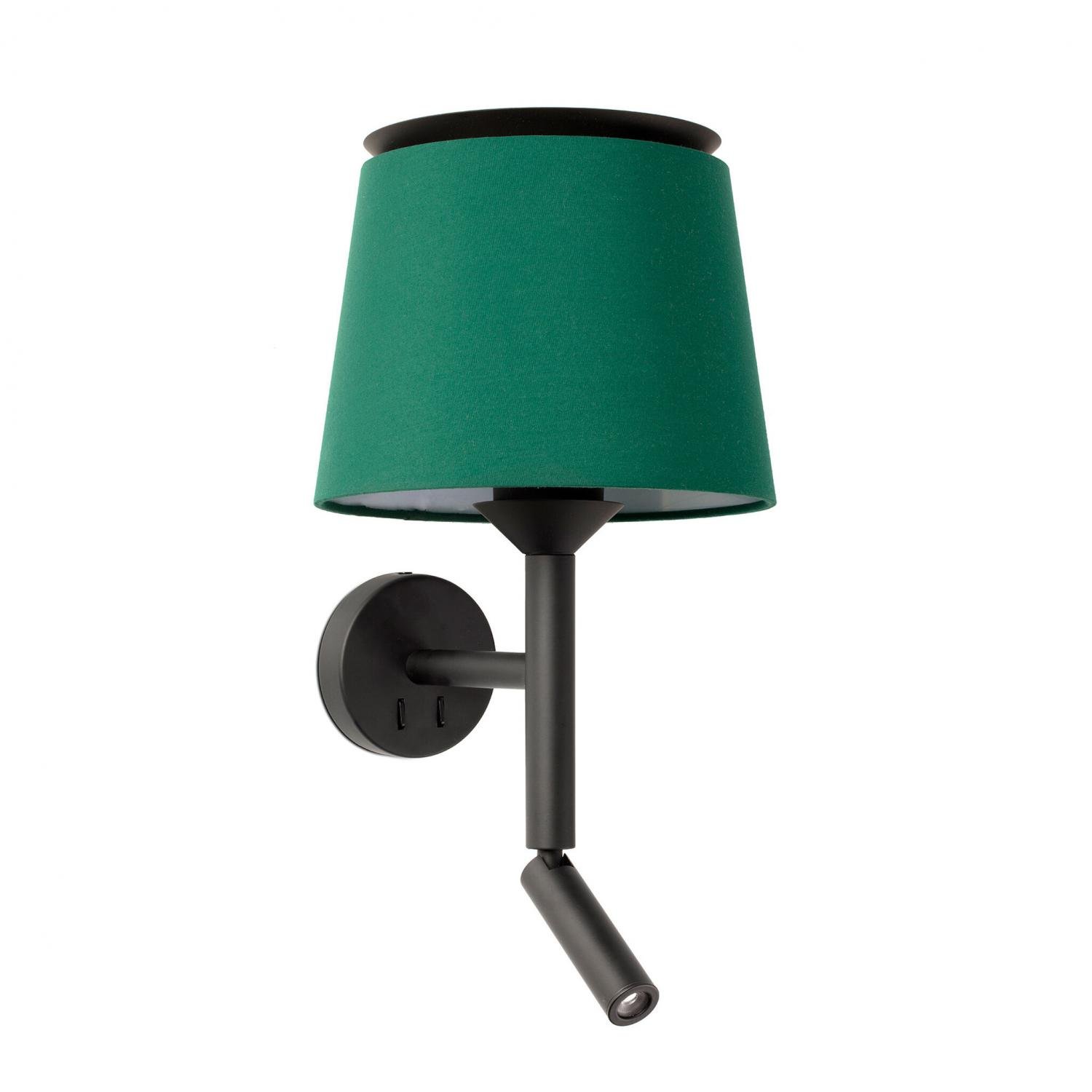 Levně FARO 20303-94 SAVOY nástěnná lampa, černá/zelená, se čtecí lampičkou - FARO