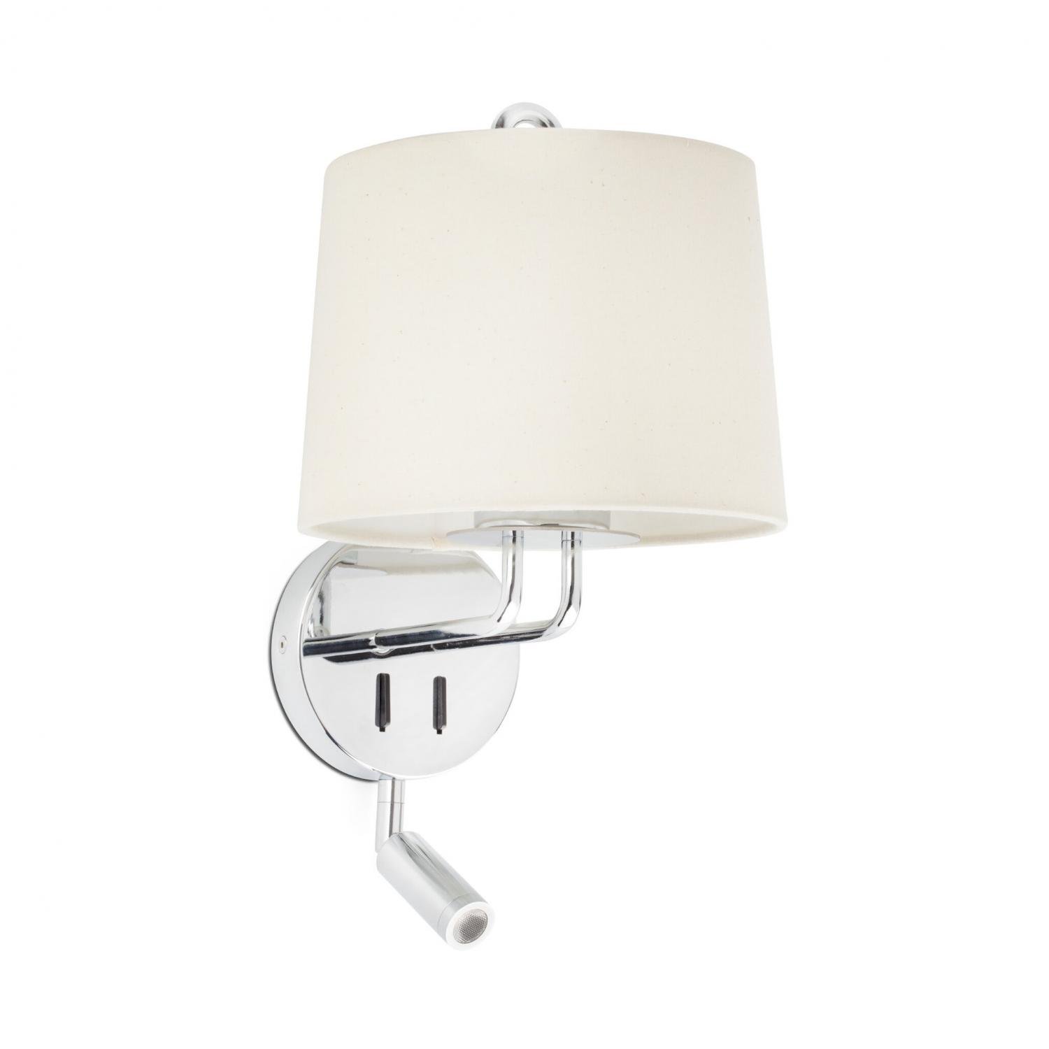 Levně FARO 24033-02 MONTREAL nástěnná lampa, chrom/béžová, se čtecí lampičkou - FARO