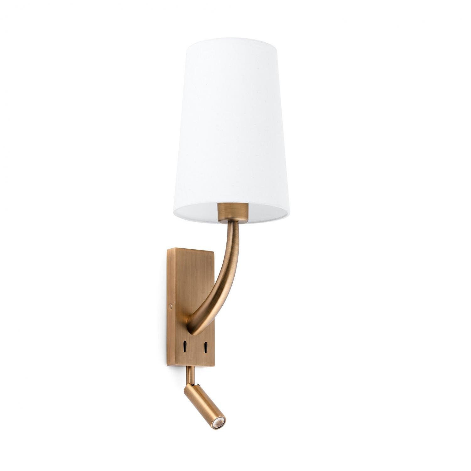 Levně FARO 29683-19 REM nástěnná lampa, starozlatá/bílá, se čtecí lampičkou - FARO