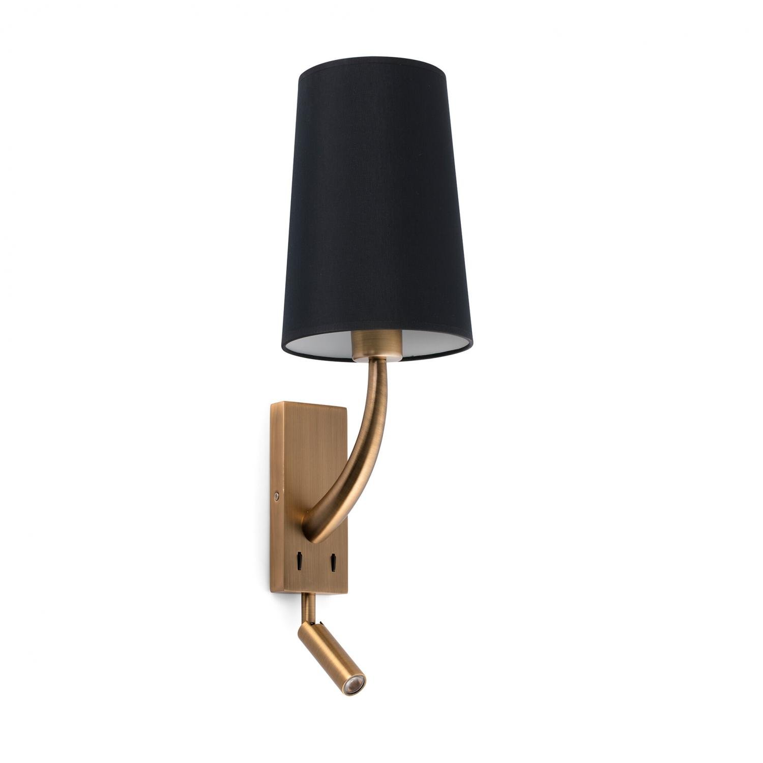 Levně FARO 29683-21 REM nástěnná lampa, starozlatá/černá, se čtecí lampičkou - FARO