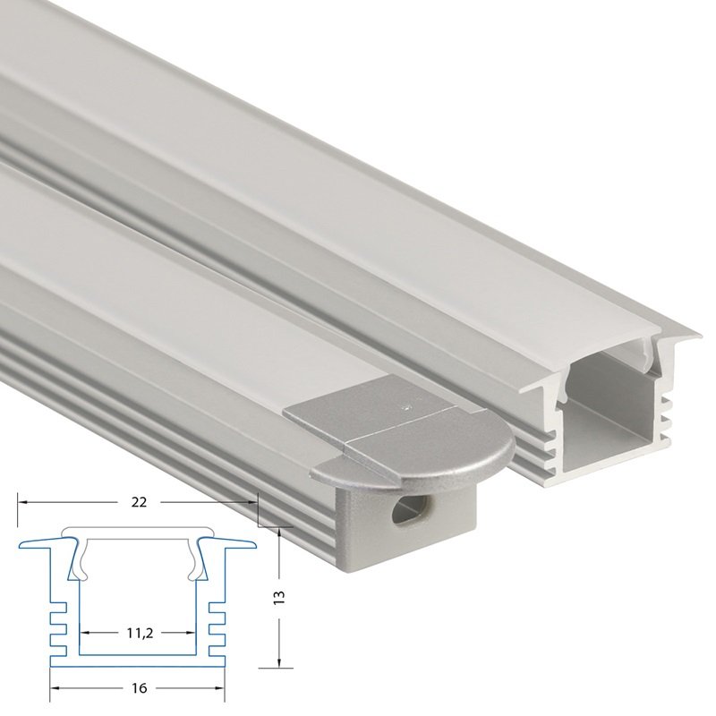 ML-761.033.02.1 AKCE - Vestavný hliníkový profil VL, 22x13 mm, matný difuzor, komplet, 1 m
