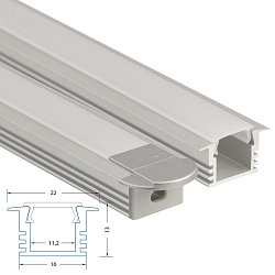 Obrázek pro produkt AKCE - Vestavný hliníkový profil VL, 22x13 mm, matný difuzor, komplet, 1 m

