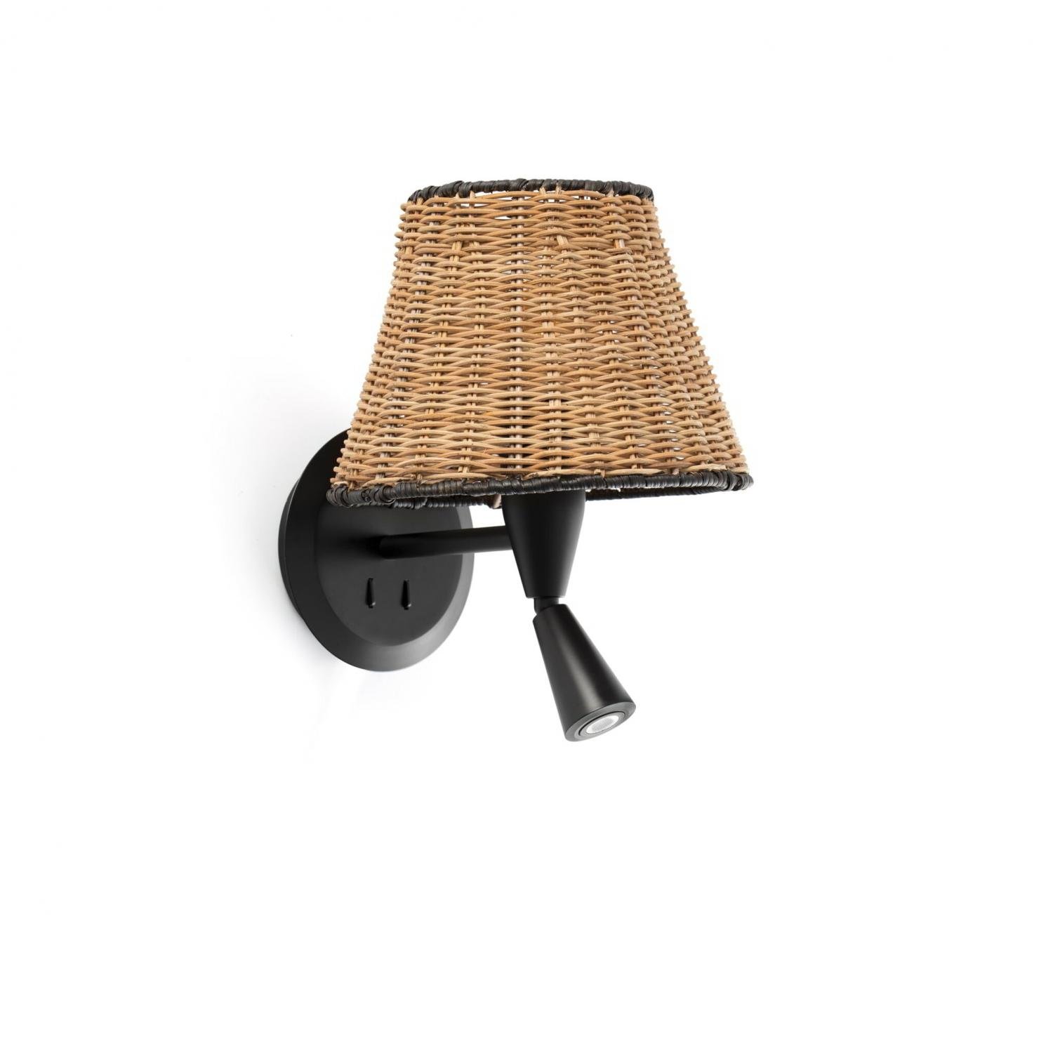 Levně FARO 64309-71 SUMBA černá/ratan nástěnná lampa se čtecí lampičkou - FARO