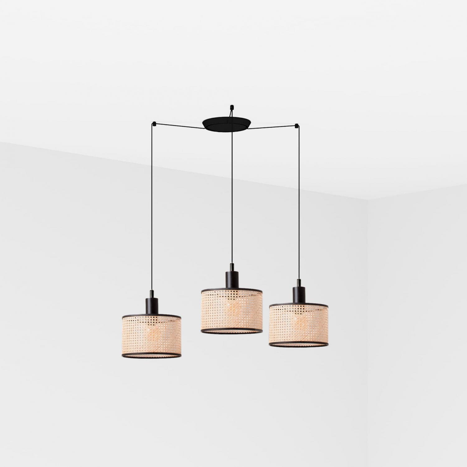 Levně FARO 64314-47-3L MAMBO závěsné svítidlo, černá/ratan, pr.210 3L - FARO