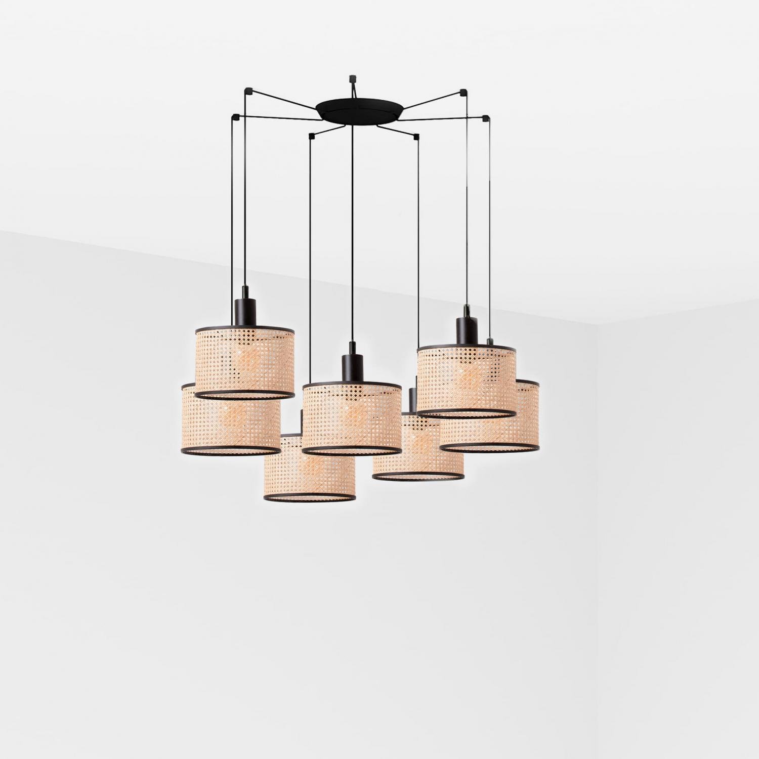 FARO 64314-47-7L MAMBO závěsné svítidlo, černá/ratan, pr.210 7L - FARO