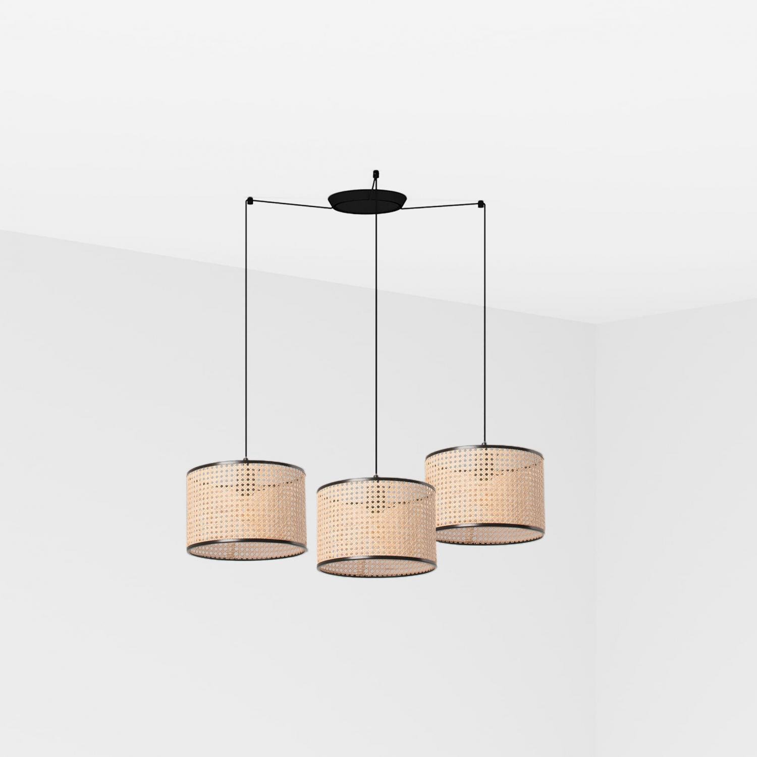 Levně FARO 64314-48-3L MAMBO závěsné svítidlo, černá/ratan, pr.320 3L - FARO