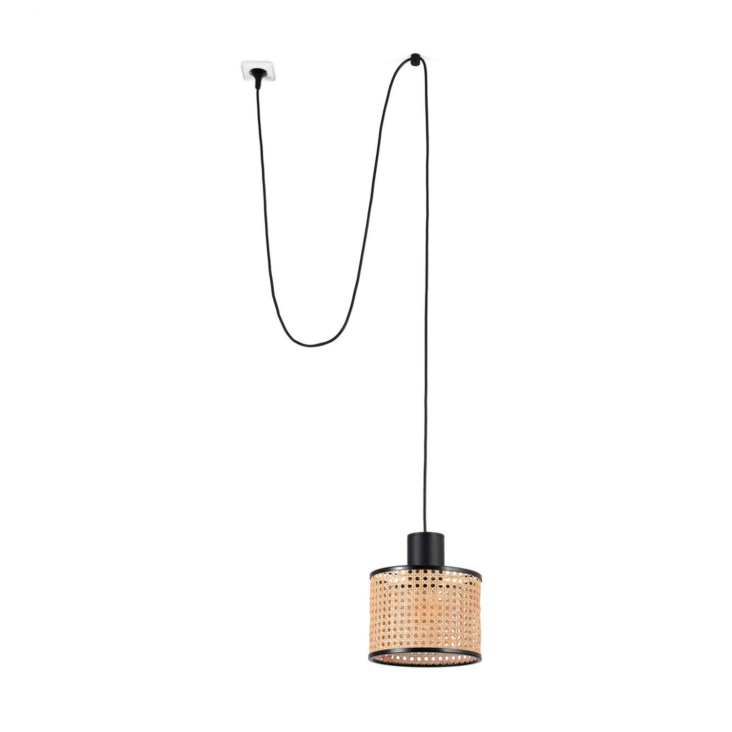 FARO 68604-47 MAMBO 210 závěsné svítidlo, černá/ratan, pr.210 se zástrčkou - FARO