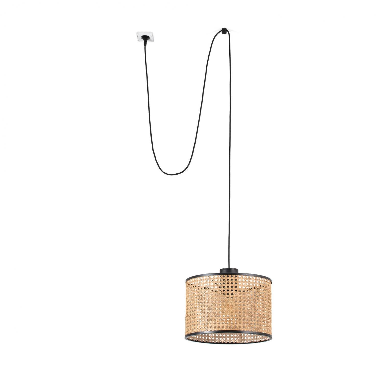 Levně FARO 68604-48 MAMBO 320 závěsné svítidlo, černá/ratan, pr.320 se zástrčkou - FARO