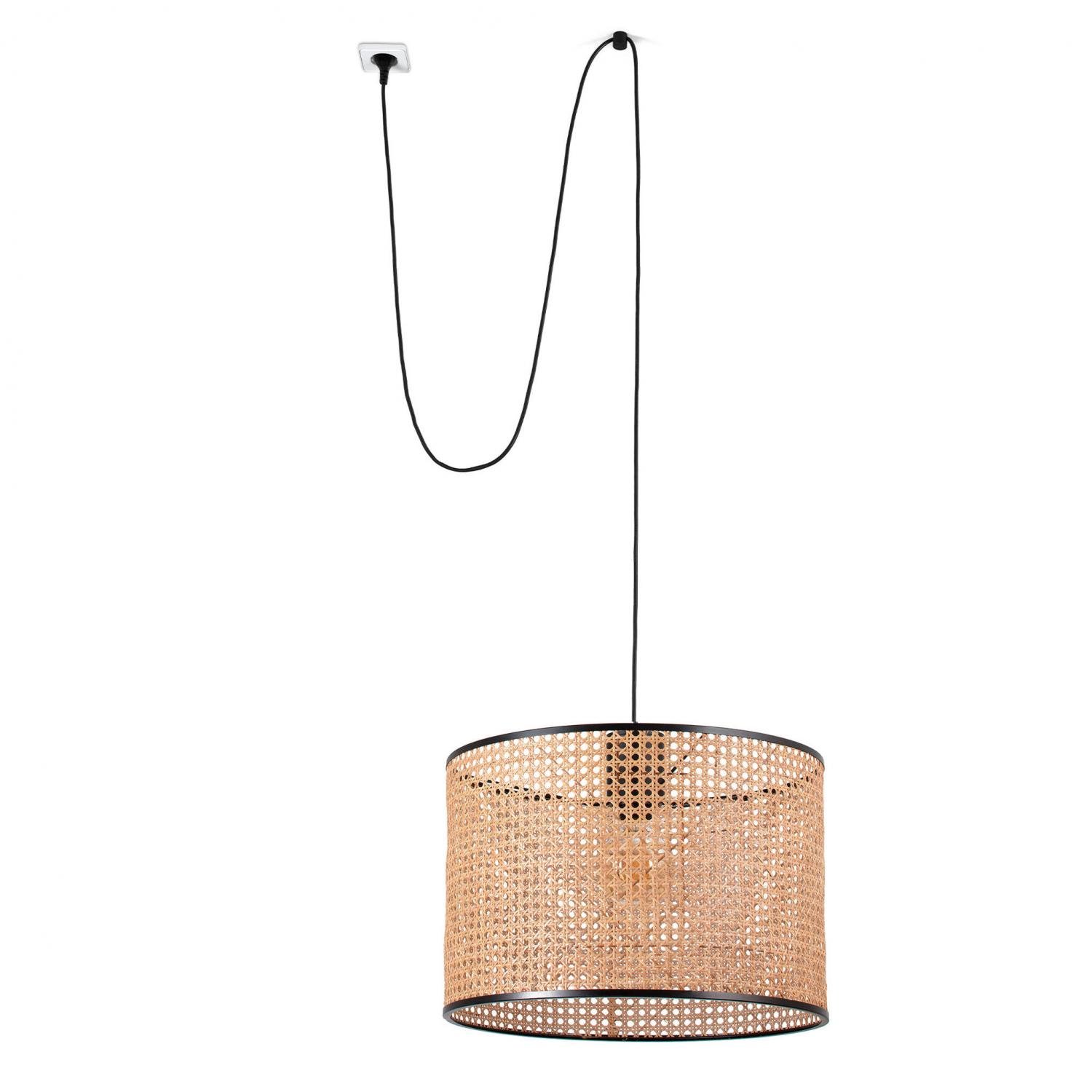 Levně FARO 68604-49 MAMBO 450 závěsné svítidlo, černá/ratan, pr.450 se zástrčkou - FARO