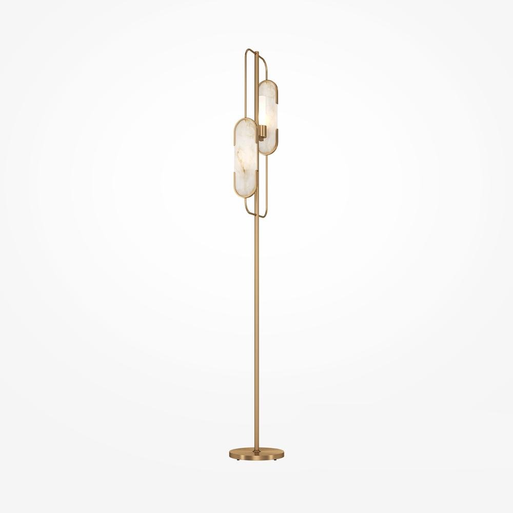 M MOD099FL-02G Stojací lampa Marmo 2x40W bílá/zlatá přírodní kámen kov designová - MAYTONI