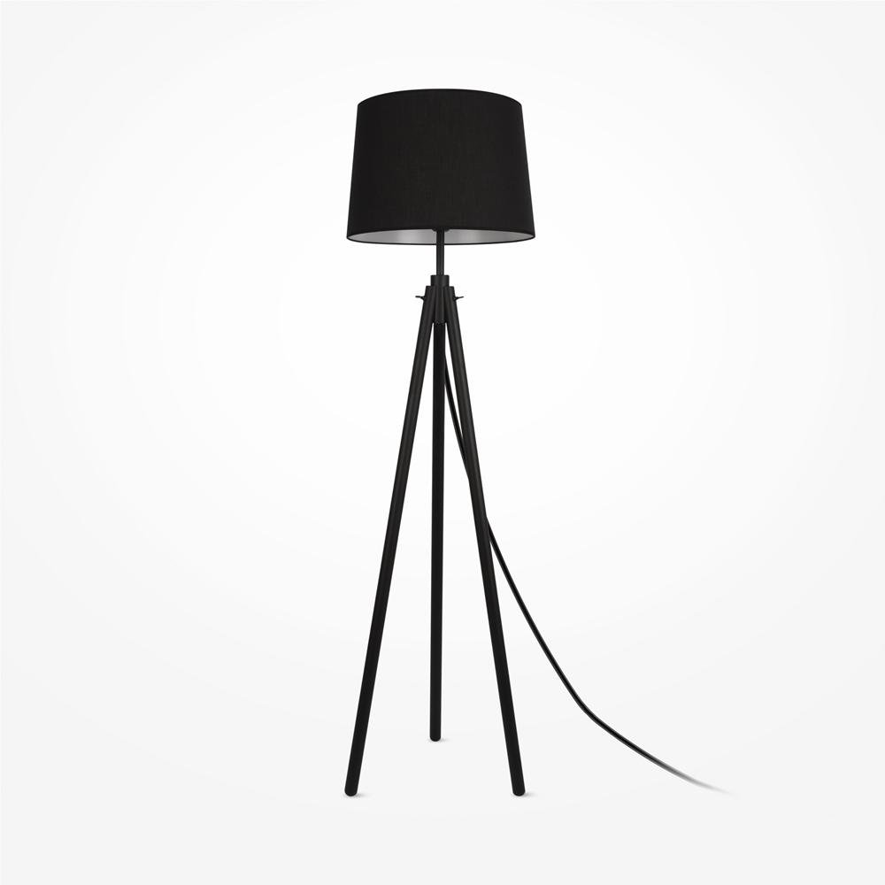M Z177FL-01B Stojací lampa Calvin 60W černá kov/dřevo textilní stínidlo - MAYTONI
