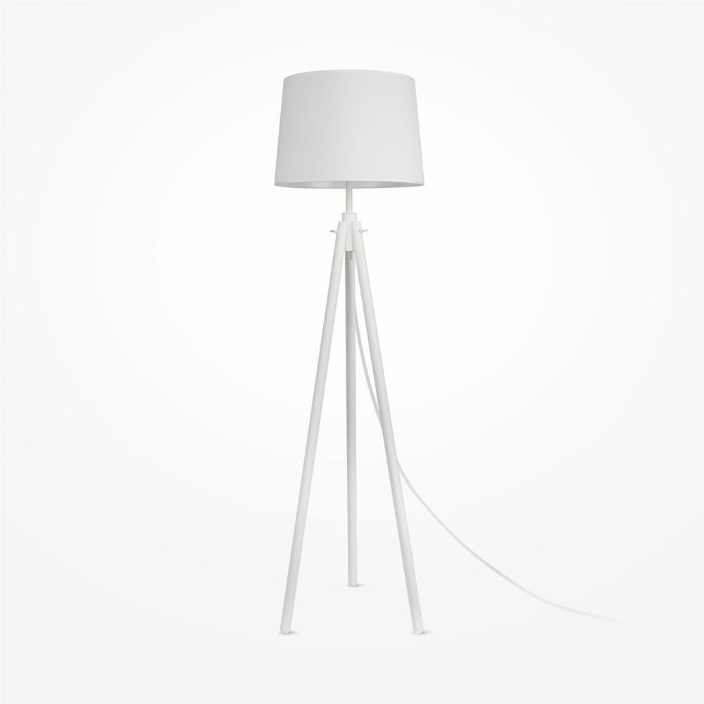 M Z177FL-01W Stojací lampa Calvin 60W bílá kov dřevo textil moderní design - MAYTONI