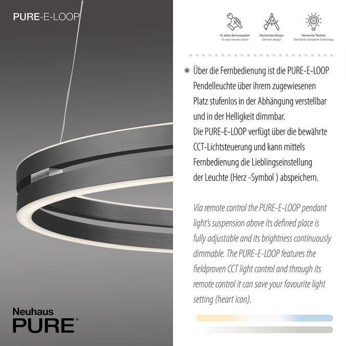 PN 2551-15 Paul Neuhaus LED závěsné svítidlo PURE-E-LOOP elektrické 2700-5000K šedá mystic - PAUL NEUHAUS (obrázek 3)
