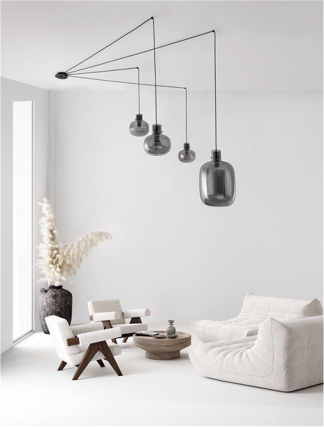 NV 9236540 Závěsné svítidlo CINZIA kouřové sklo černý kabel černá kovová základna E27 4x12W 230V IP20 bez žárovky - NOVA LUCE