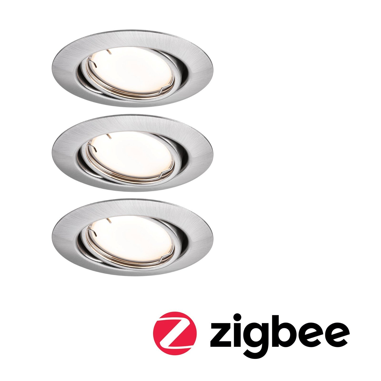 P 92464 LED vestavné svítidlo Smart Home Zigbee Base Coin základní sada výklopné kruhové 90mm 20° 3x4,9W 230V stmívatelné 3000K kov kartáčovaný - PAULMANN