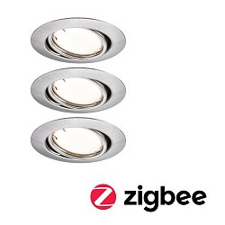 Obrázek pro produkt LED vestavné svítidlo Smart Home Zigbee Base Coin základní sada výklopné kruhové 90mm 20° 3x4,9W 230V stmívatelné 3000K kov kartáčovaný - PAULMANN