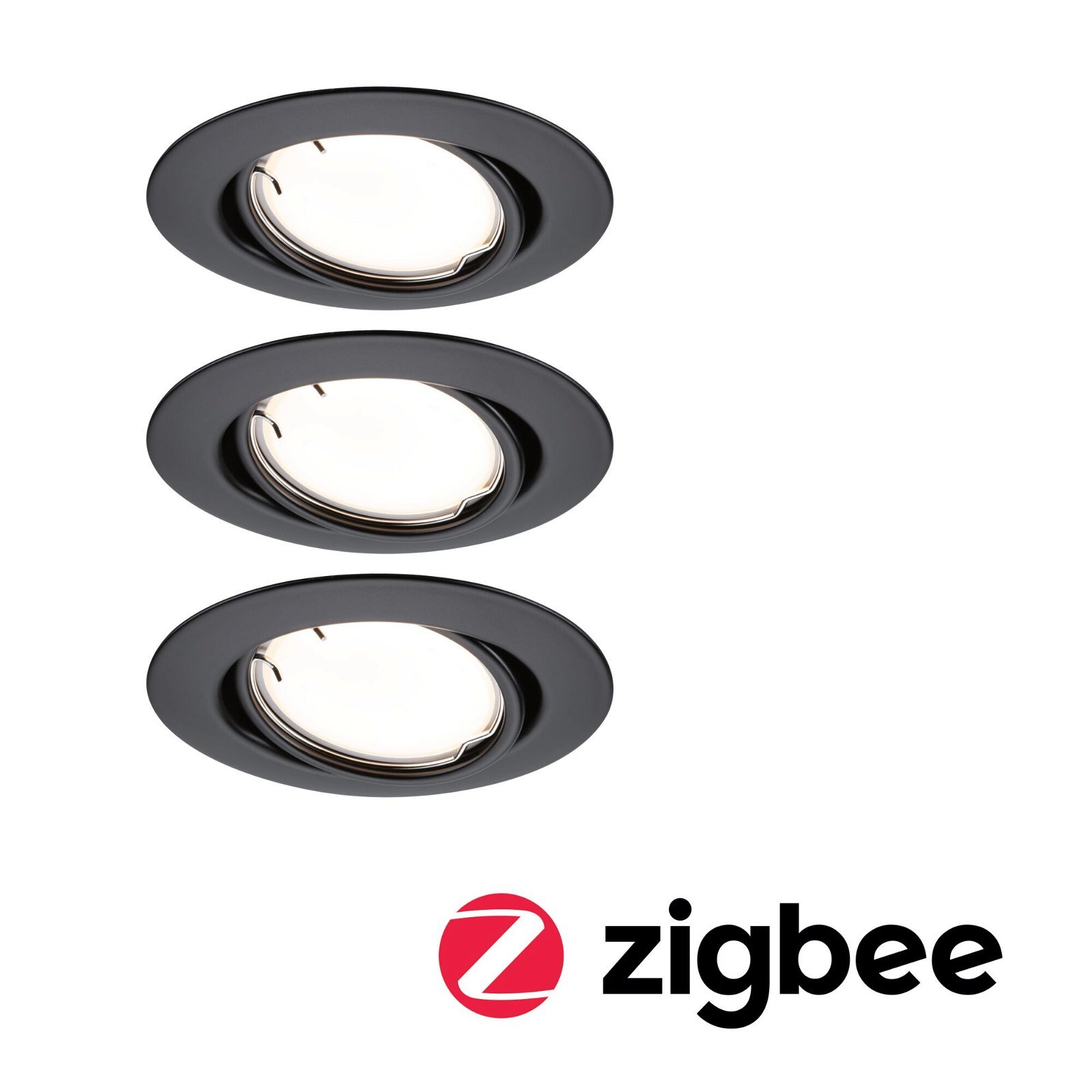 P 92465 LED vestavné svítidlo Smart Home Zigbee Base Coin základní sada výklopné kruhové 90mm 20° 3x4,9W 230V stmívatelné 3000K černá mat - PAULMANN