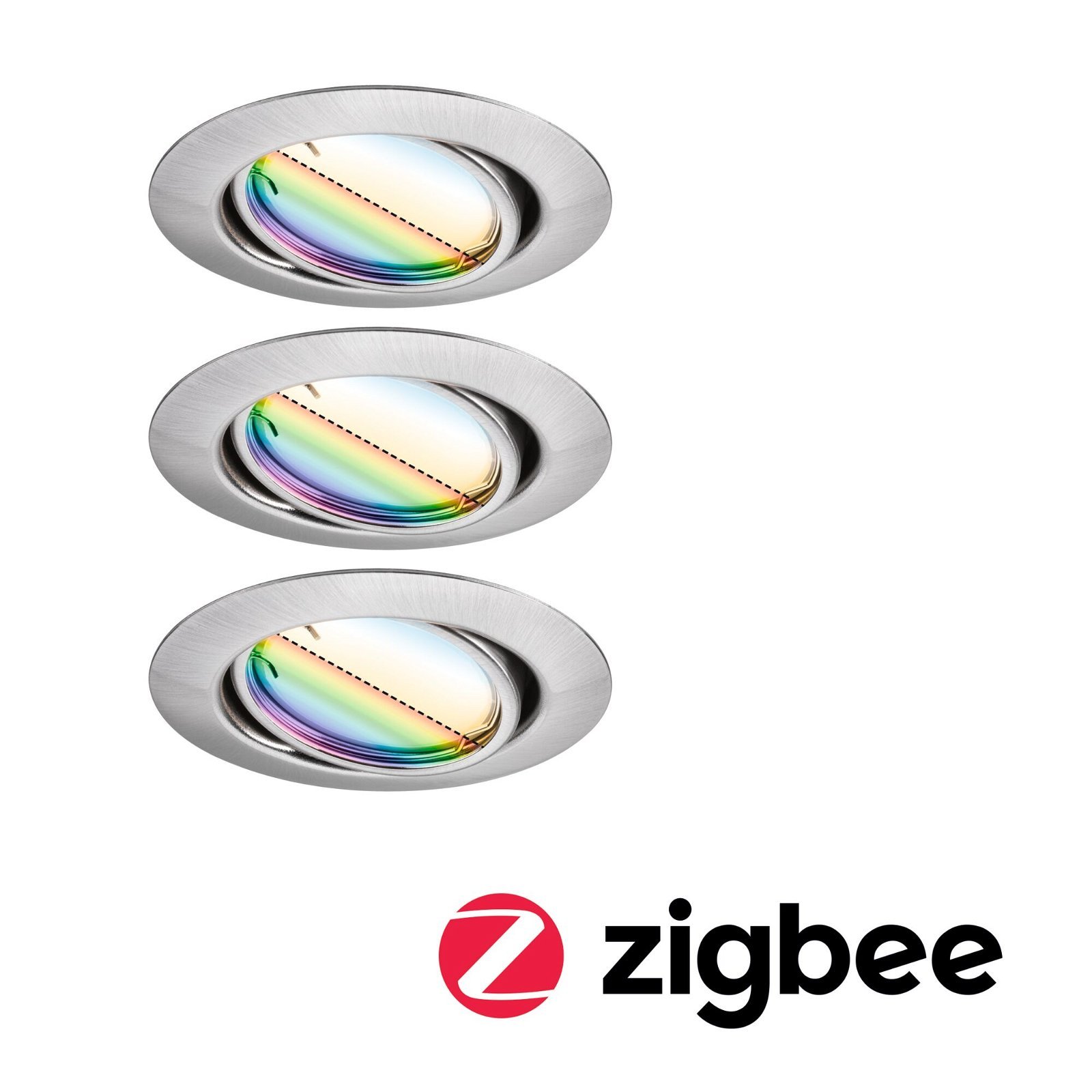 P 92467 LED vestavné svítidlo Smart Home Zigbee Base Coin základní sada výklopné kruhové 90mm 20° 3x4,9W 230V stmívatelné RGBW+ kov kartáčovaný - PAULMANN