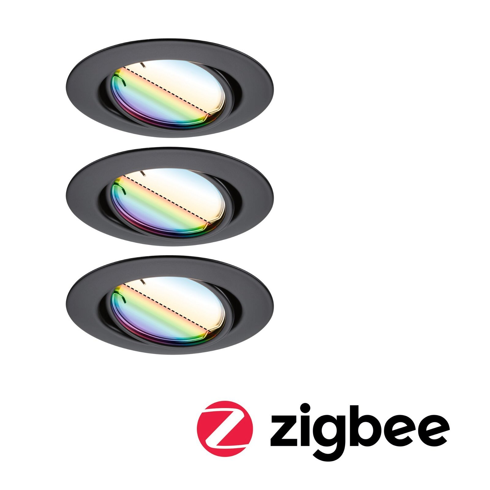 P 92468 LED vestavné svítidlo Smart Home Zigbee Base Coin základní sada výklopné kruhové 90mm 20° 3x4,9W 230V stmívatelné RGBW+ černá mat - PAULMANN
