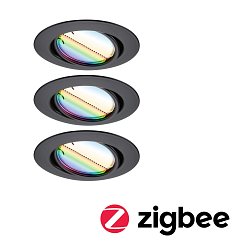 Obrázek pro produkt LED vestavné svítidlo Smart Home Zigbee Base Coin základní sada výklopné kruhové 90mm 20° 3x4,9W 230V stmívatelné RGBW+ černá mat - PAULMANN