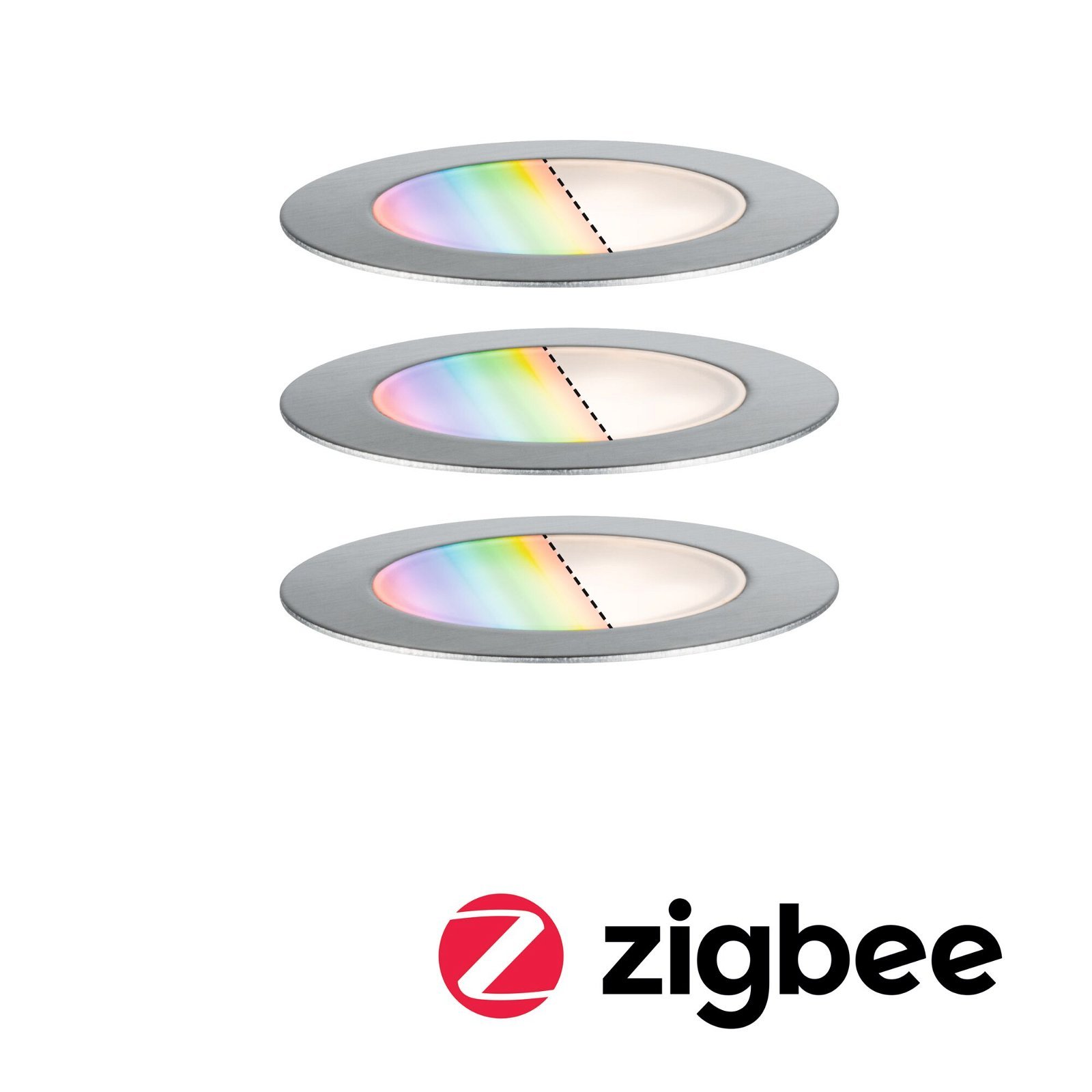 P 94752 Plug & Shine LED zemní svítidlo Smart Home Zigbee Floor RGBW 3ks sada IP67 RGBW 3x2W 21VA ocel - PAULMANN