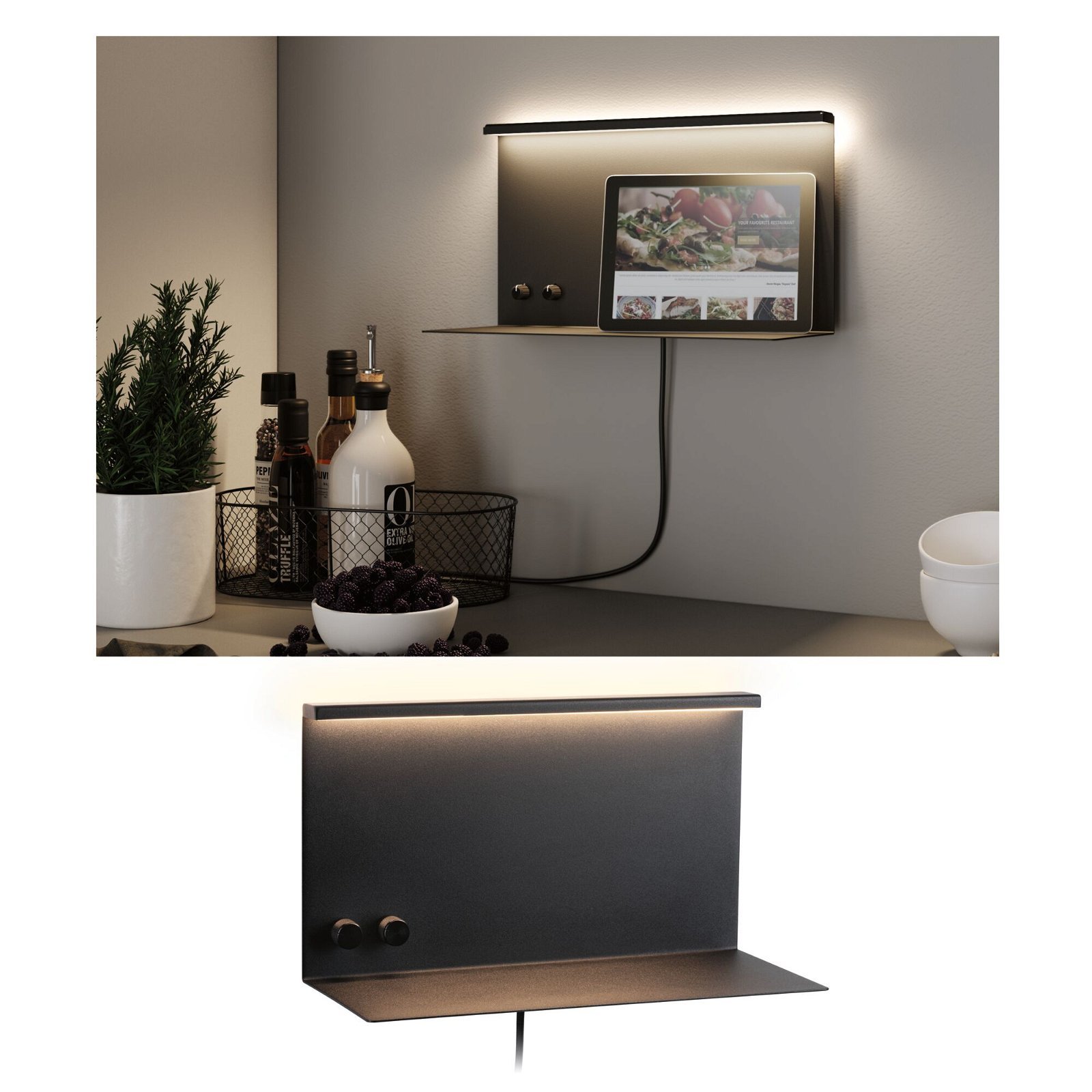P 96773 LED nástěnné svítidlo Jarina USB C 3000K / 230V 4,5 / 1x1,6W stmívatelné černá mat - PAULMANN