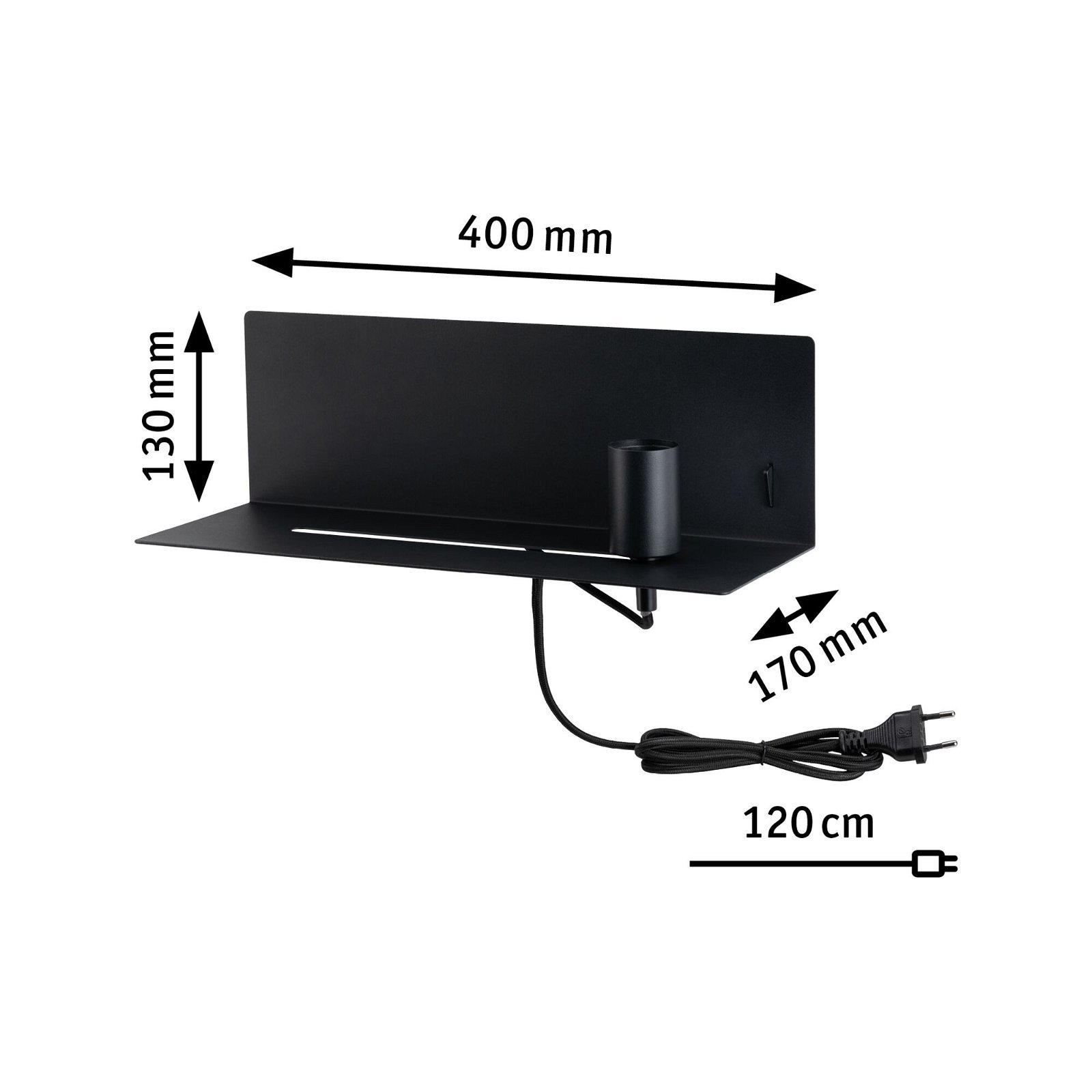 P 96775 Nástěnné svítidlo Devara USB C E27 230V max. 40W stmívatelné černá mat - PAULMANN (obrázek 3)