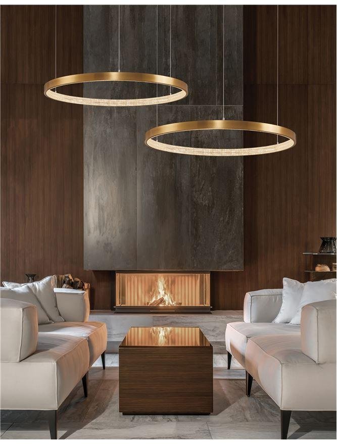 NV 9285801 Závěsné svítidlo PRESTON antický zlatý mosazný hliník a akryl LED 50W 230V 3000K IP20 stmívatelné - NOVA LUCE