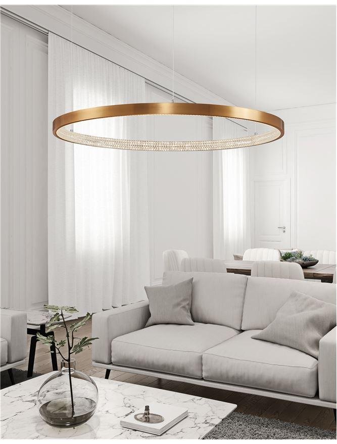 NV 9285110 Závěsné svítidlo PRESTON antický zlatý mosazný hliník a akryl LED 60W 230V 3000K IP20 stmívatelné - NOVA LUCE