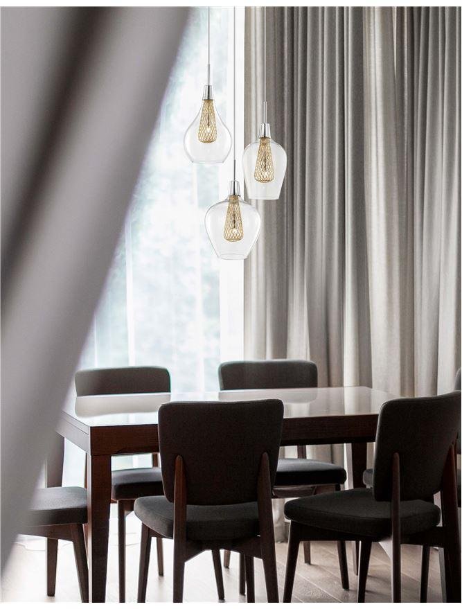 NV 1500202803 AKCE - Závěsné svítidlo FILO chromovaný hliník čiré sklo a zlatý rám G9 3x5W bez žárovky - NOVA LUCE