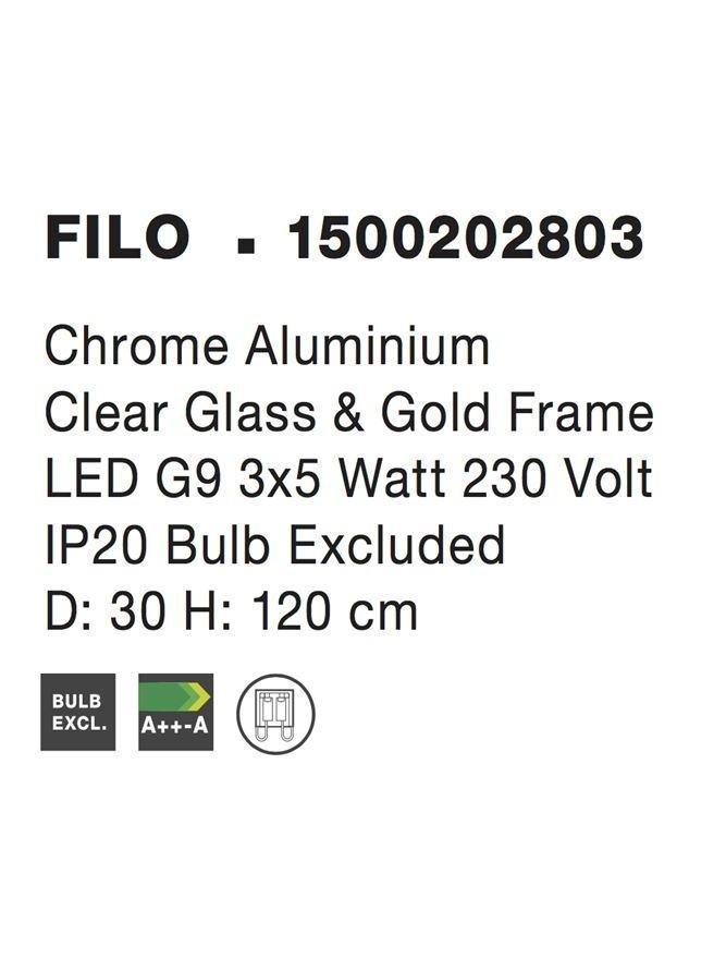 NV 1500202803 AKCE - Závěsné svítidlo FILO chromovaný hliník čiré sklo a zlatý rám G9 3x5W bez žárovky - NOVA LUCE (obrázek 4)