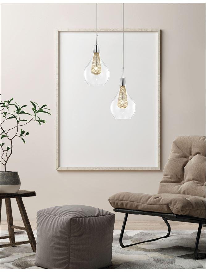 NV 1500202811 Závěsné svítidlo FILO chromovaný hliník čiré sklo a zlatý rám G9 1x5W bez žárovky - NOVA LUCE