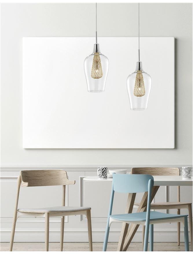 NV 1500202831 Závěsné svítidlo FILO chromovaný hliník čiré sklo a zlatý rám G9 1x5W bez žárovky - NOVA LUCE
