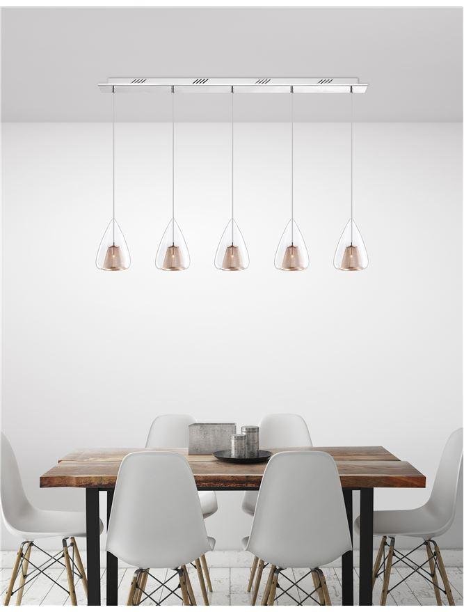 NV 1600200505 Závěsné svítidlo HUGO chromovaný hliník čiré sklo a růžový zlatý rám G9 5x5W bez žárovky - NOVA LUCE