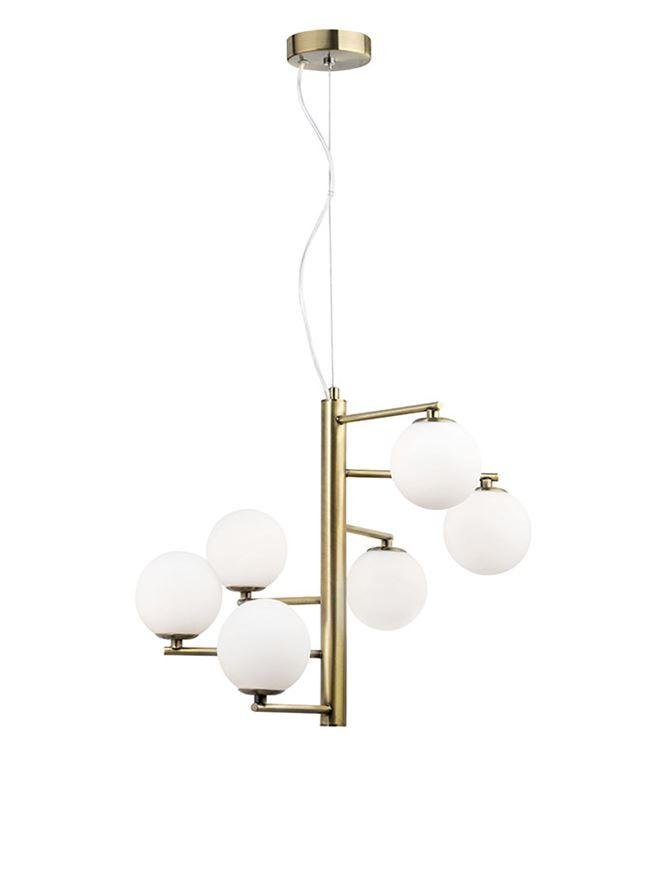 NV 1700306001 Závěsné svítidlo AGRIGENTO opálové sklo antický mosazný kov G9 6x5W 230V IP20 bez žárovky - NOVA LUCE (obrázek 2)