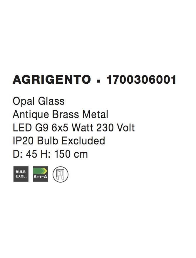 NV 1700306001 Závěsné svítidlo AGRIGENTO opálové sklo antický mosazný kov G9 6x5W 230V IP20 bez žárovky - NOVA LUCE (obrázek 4)