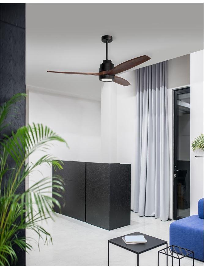 NV 5231401 Stropní ventilátor se světlem SABAL tělo z oceli matná černá a sklo 3ABS dřevěné listy 12W 3000K - NOVA LUCE