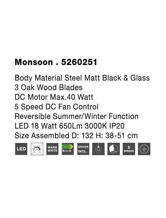 NV 5260251 Stropní ventilátor se světlem MONSOON tělo z oceli matná černá a sklo 3ABS dřevěné listy LED 18W 3000K - NOVA LUCE (obrázek 7)