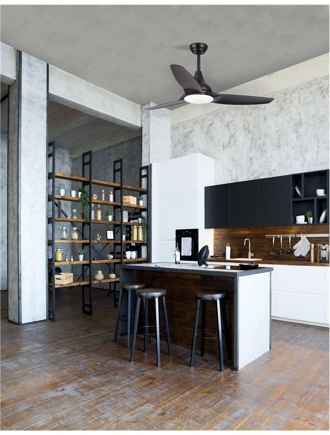 Levně NV 5267302 Stropní ventilátor se světlem SAMOA tělo z oceli matná černá a sklo 3ABS černé listy LED 18W 3000K - NOVA LUCE
