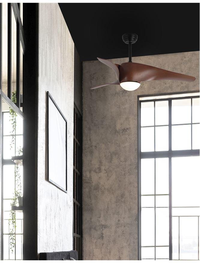 NV 5267611 Stropní ventilátor se světlem BREEZE matná černá / sklo 3ABS dřevěné listy LED 18W 3000K - NOVA LUCE