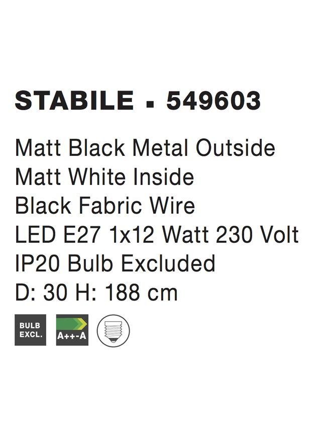 NV 549603 Stojací lampa STABILE matný černý kov zvenku matná bílá uvnitř E27 1x12 W IP20 bez žárovky - NOVA LUCE (obrázek 4)