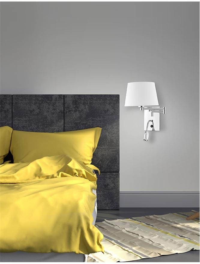 NV 6102682 Nástěnné svítidlo CINGO chrom a bílé stínidlo LED 3W 3000K E27 1x60W s vypínačem a čtecí lampičkou - NOVA LUCE