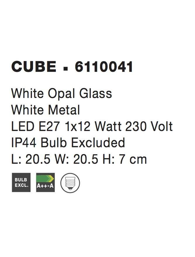 NV 6110041 Stropní svítidlo CUBE IP44 bílé opálové sklo E27 1x12W - NOVA LUCE (obrázek 4)
