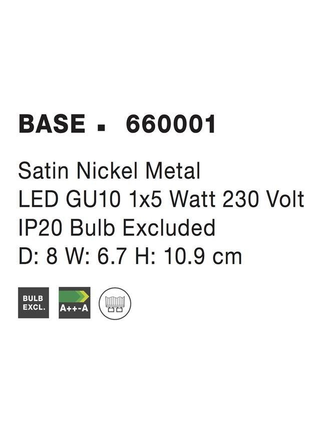NV 660001 Bodové svítidlo BASE nikl satén kov GU10 1x5W IP20 bez žárovky - NOVA LUCE (obrázek 4)