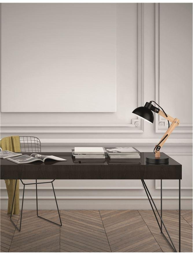 NV 671602 Stolní lampa LILA černý kov a přírodní dřevo E27 1x12W 230V IP20 bez žárovky - NOVA LUCE