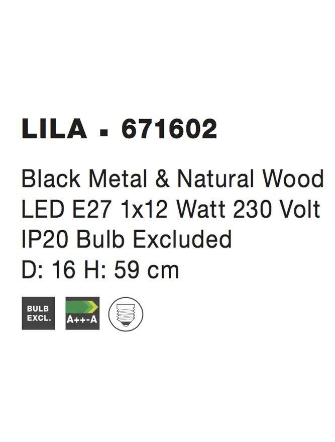 NV 671602 Stolní lampa LILA černý kov a přírodní dřevo E27 1x12W 230V IP20 bez žárovky - NOVA LUCE (obrázek 4)