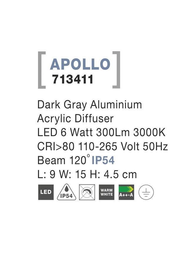 NV 713411 Venkovní nástěnné svítidlo APOLLO tmavě šedý hliník akrylový difuzor LED 5W 3000K 110-265V 120st. IP54 - NOVA LUCE (obrázek 4)