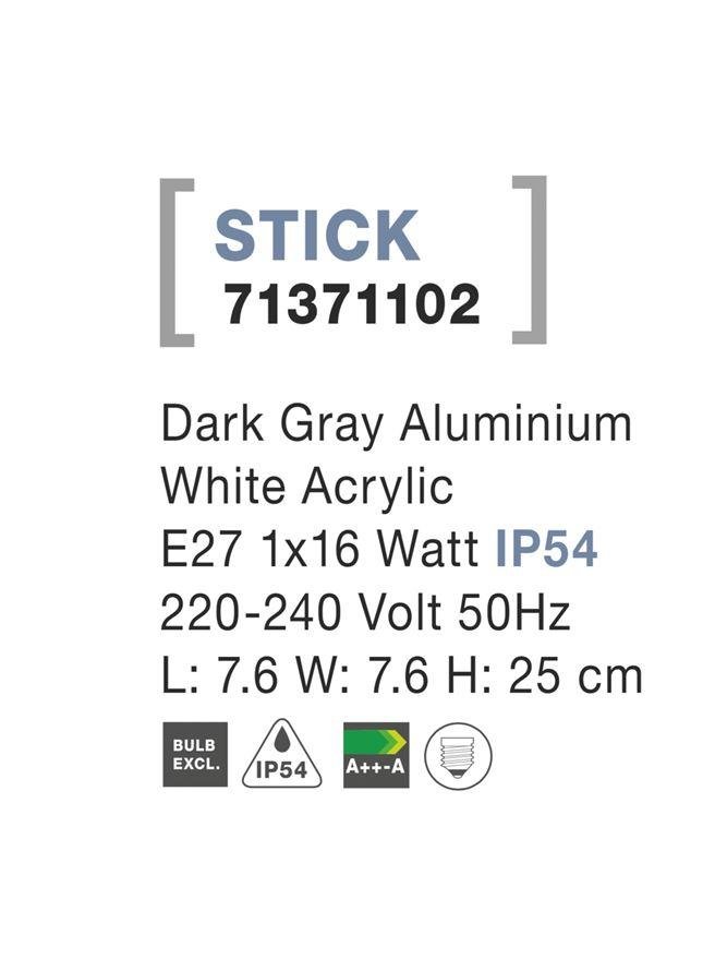 NV 71371102 Venkovní sloupkové svítidlo STICK tmavě šedý hliník bílý akryl E27 1x12W 220-240V IP54 bez žárovky - NOVA LUCE (obrázek 4)