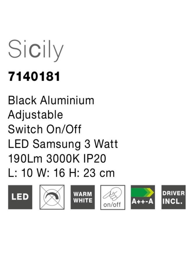 NV 7140181 Nástěnné svítidlo SICILY černý hliník LED 3W 3000K s vypínačem - NOVA LUCE (obrázek 4)