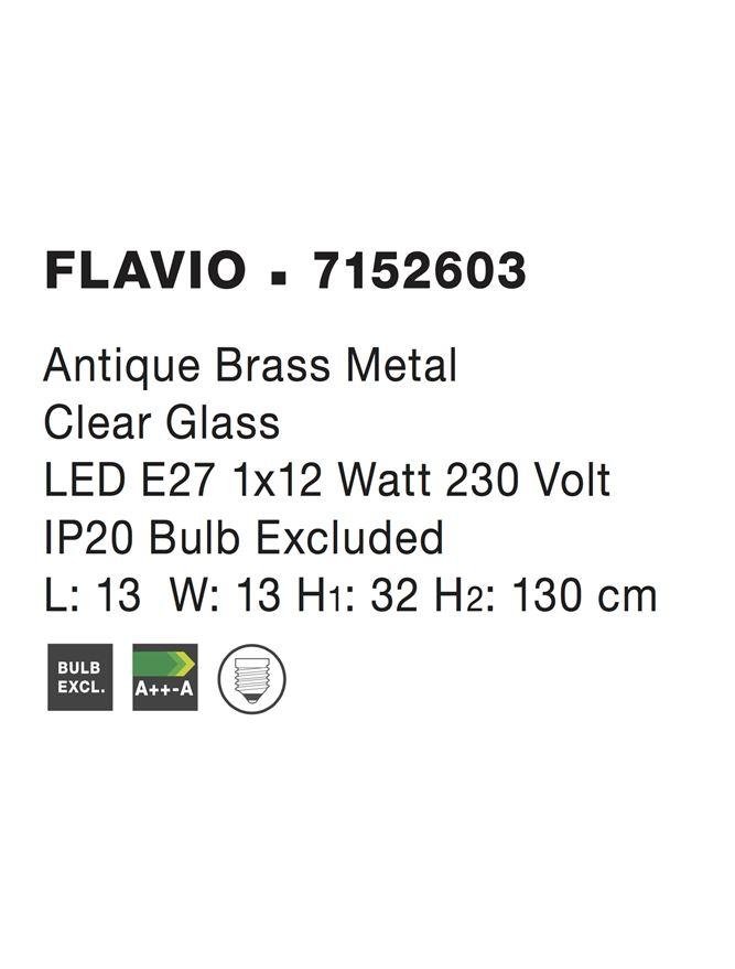 NV 7152603 Závěsné svítidlo FLAVIO antický kov mosaz čiré sklo E27 1x12W 230V IP20 bez žárovky - NOVA LUCE (obrázek 4)
